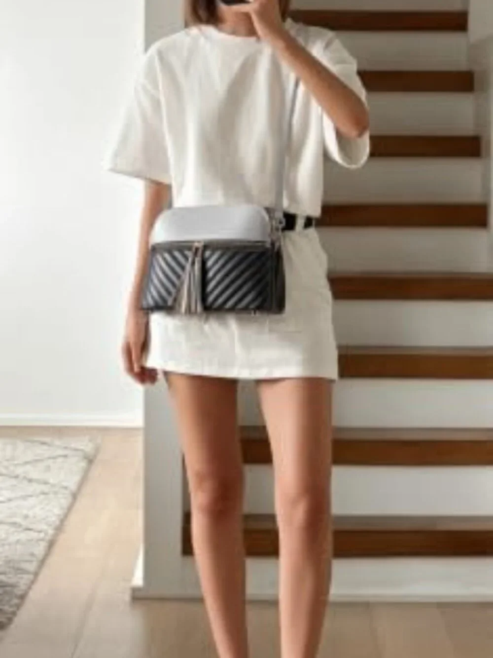 Quilted Faux Leather Crossbody Purse with Built-in Wallet, Adjustable Strap,